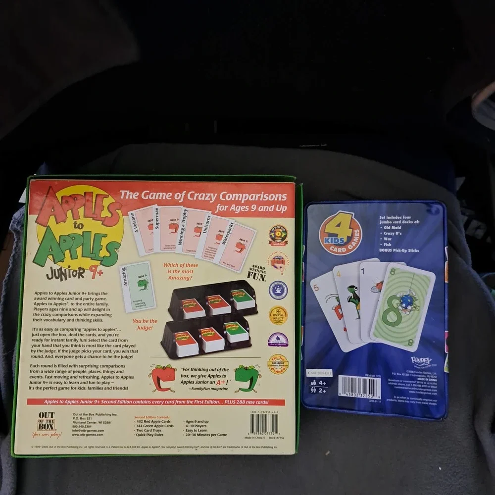 Rainy Day FUN! APPLES to APPLES JR & Tin with Card Games